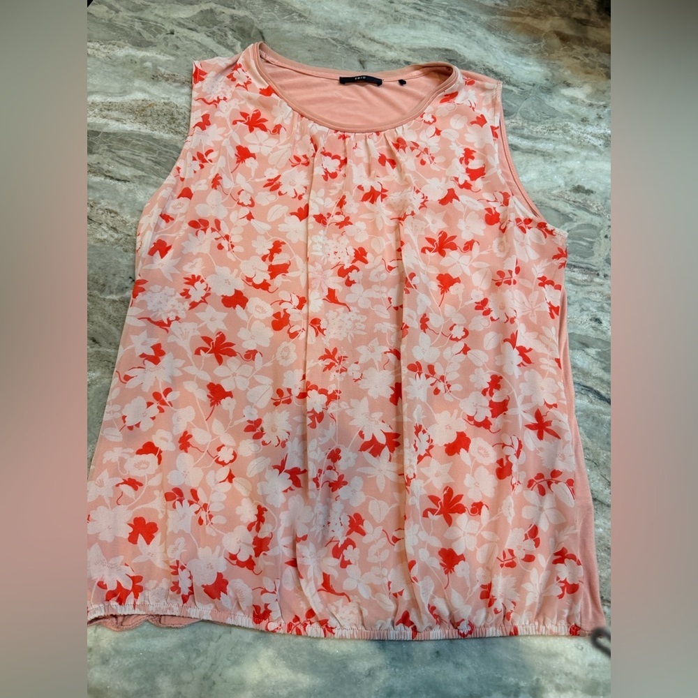 Zero Peach Floral Sleeveless Blouson Top Elastic Hem Size medium